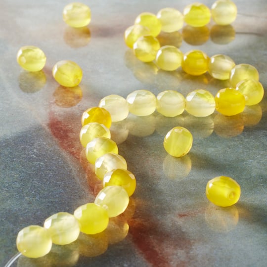 12 Pack: Yellow Faceted Agate Coin Beads